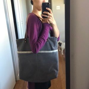 Soft hand made canvas tote bag with leather straps